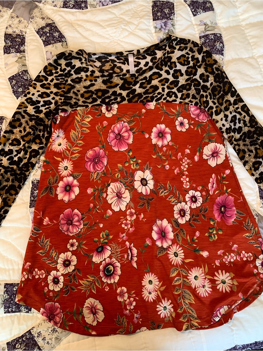Floral and Leopard Print Women's Long Sleeve Top